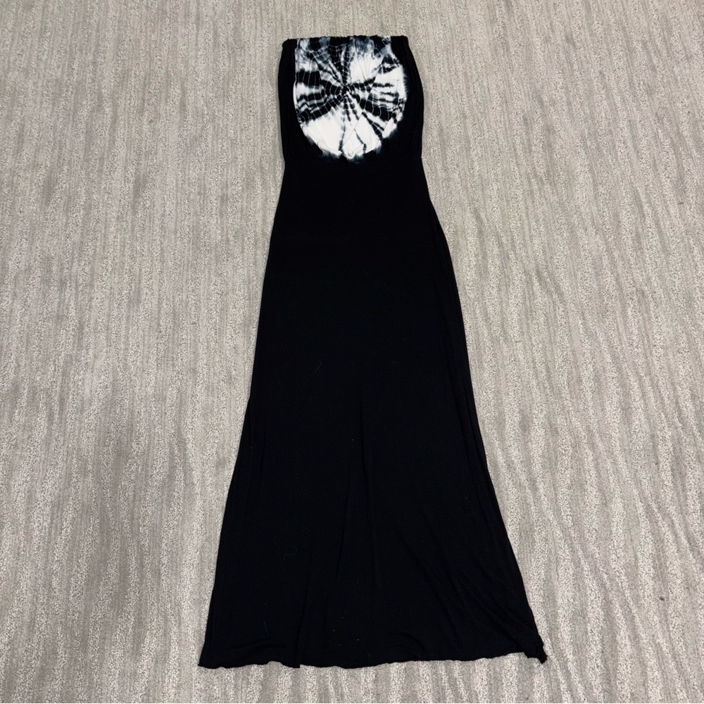 Young, Fabulous & Broke Strapless Black Tie Dye Maxi Dress Boho Women’s Sz XS